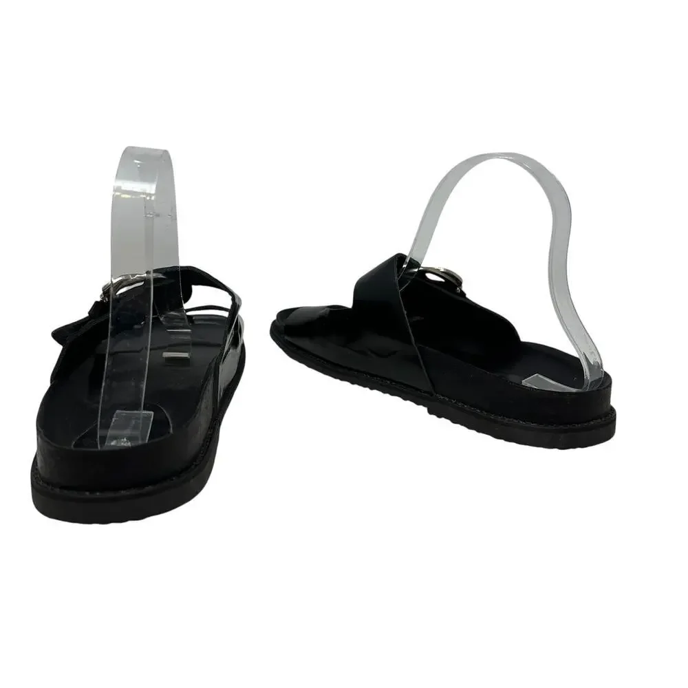 Zara Slide Sandals Buckles Double Strap Faux Leather Black Size 41 US 10 - Picture 11 of 14